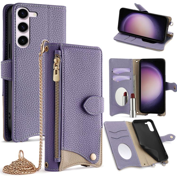 Custodia per telefono in pelle Litchi a coda di pesce con catena a tracolla, For Samsung Galaxy S23 5G, For Samsung Galaxy S22 Ultra 5G, For Samsung Galaxy S22+ 5G, For Samsung Galaxy S22 5G