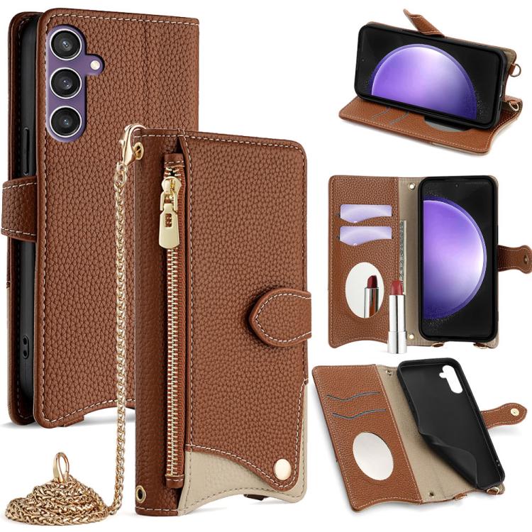 Custodia per telefono in pelle Litchi a coda di pesce con catena a tracolla, For Samsung Galaxy S24 5G, For Samsung Galaxy S23 FE 5G, For Samsung Galaxy S23 Ultra 5G, For Samsung Galaxy S23+ 5G