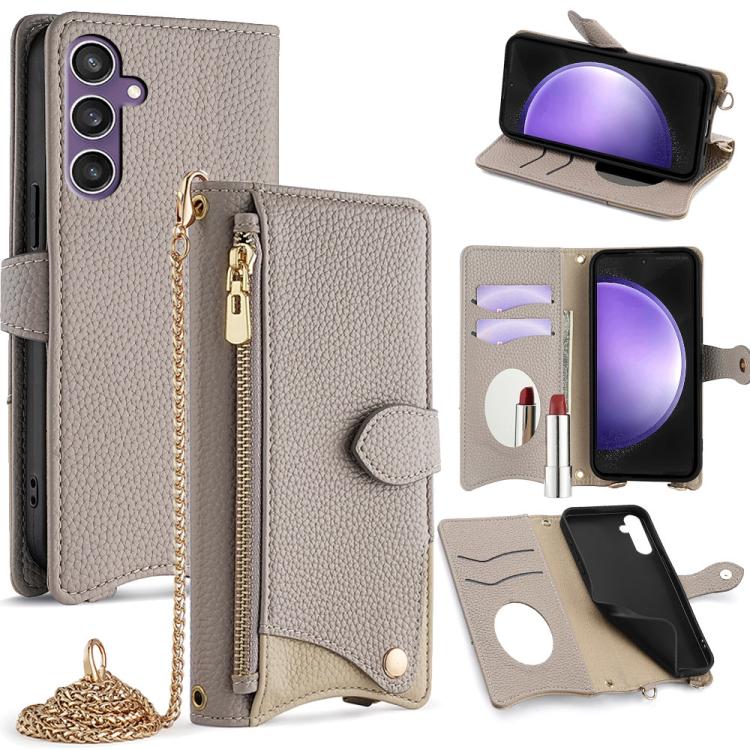 Custodia per telefono in pelle Litchi a coda di pesce con catena a tracolla, For Samsung Galaxy S24 5G, For Samsung Galaxy S23 FE 5G, For Samsung Galaxy S23 Ultra 5G, For Samsung Galaxy S23+ 5G