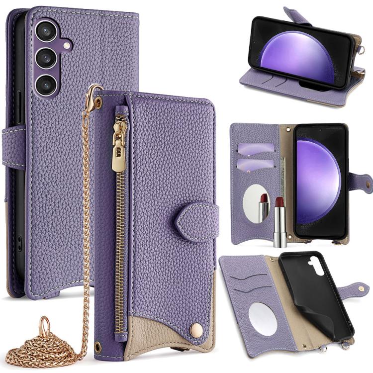 Custodia per telefono in pelle Litchi a coda di pesce con catena a tracolla, For Samsung Galaxy S24 5G, For Samsung Galaxy S23 FE 5G, For Samsung Galaxy S23 Ultra 5G, For Samsung Galaxy S23+ 5G