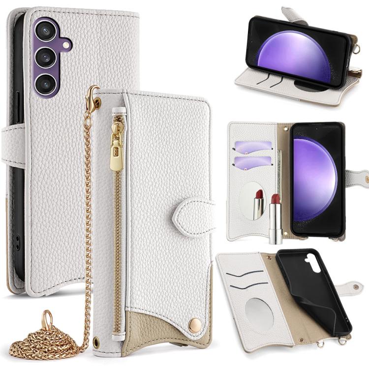 Custodia per telefono in pelle Litchi a coda di pesce con catena a tracolla, For Samsung Galaxy S24 5G, For Samsung Galaxy S23 FE 5G, For Samsung Galaxy S23 Ultra 5G, For Samsung Galaxy S23+ 5G