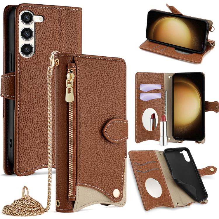 Custodia per telefono in pelle Litchi a coda di pesce con catena a tracolla, For Samsung Galaxy S24 5G, For Samsung Galaxy S23 FE 5G, For Samsung Galaxy S23 Ultra 5G, For Samsung Galaxy S23+ 5G