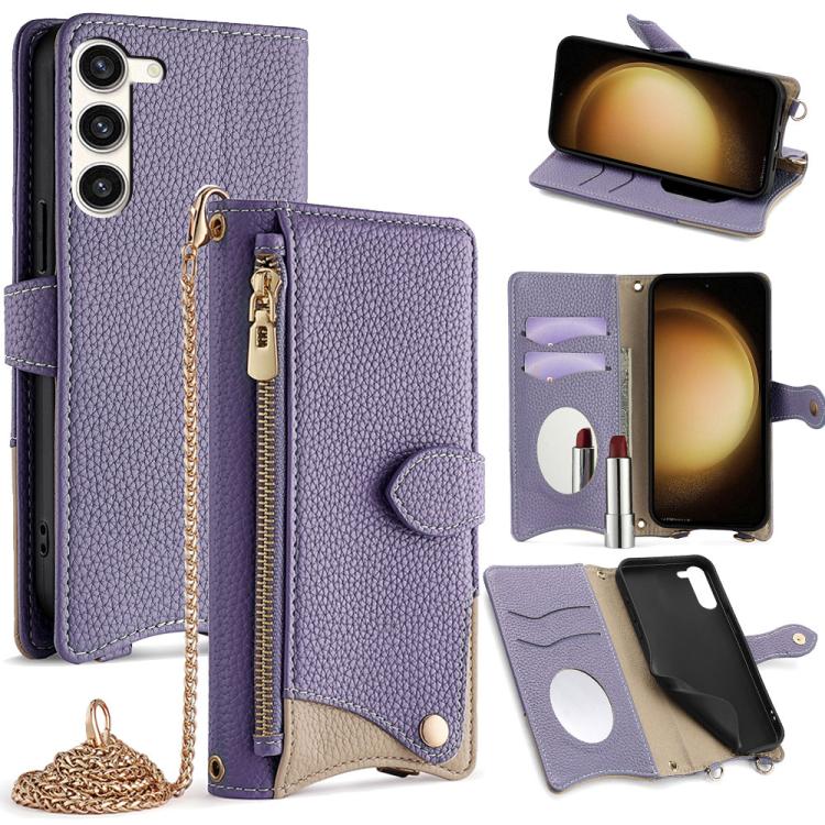 Custodia per telefono in pelle Litchi a coda di pesce con catena a tracolla, For Samsung Galaxy S24 5G, For Samsung Galaxy S23 FE 5G, For Samsung Galaxy S23 Ultra 5G, For Samsung Galaxy S23+ 5G
