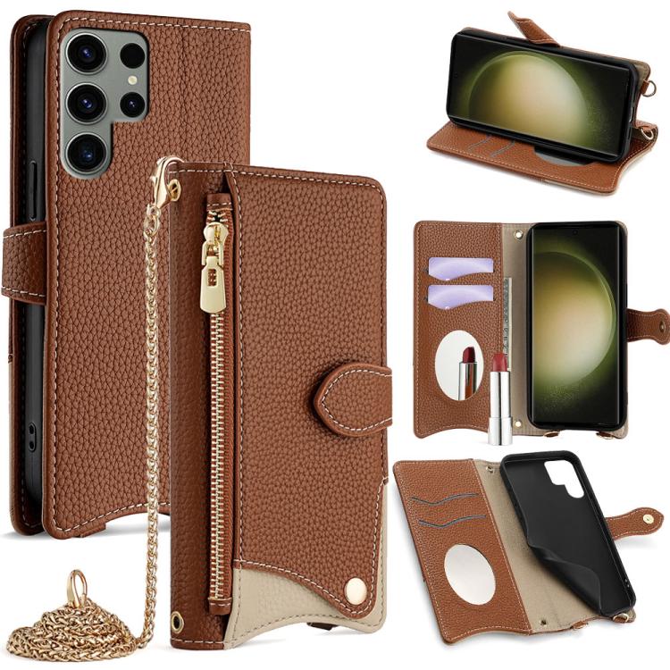 Custodia per telefono in pelle Litchi a coda di pesce con catena a tracolla, For Samsung Galaxy S24 5G, For Samsung Galaxy S23 FE 5G, For Samsung Galaxy S23 Ultra 5G, For Samsung Galaxy S23+ 5G