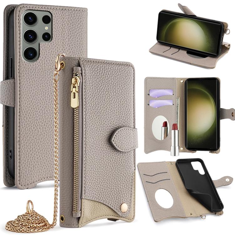 Custodia per telefono in pelle Litchi a coda di pesce con catena a tracolla, For Samsung Galaxy S24 5G, For Samsung Galaxy S23 FE 5G, For Samsung Galaxy S23 Ultra 5G, For Samsung Galaxy S23+ 5G