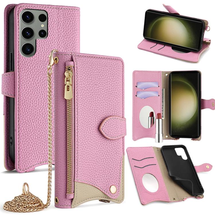 Custodia per telefono in pelle Litchi a coda di pesce con catena a tracolla, For Samsung Galaxy S24 5G, For Samsung Galaxy S23 FE 5G, For Samsung Galaxy S23 Ultra 5G, For Samsung Galaxy S23+ 5G
