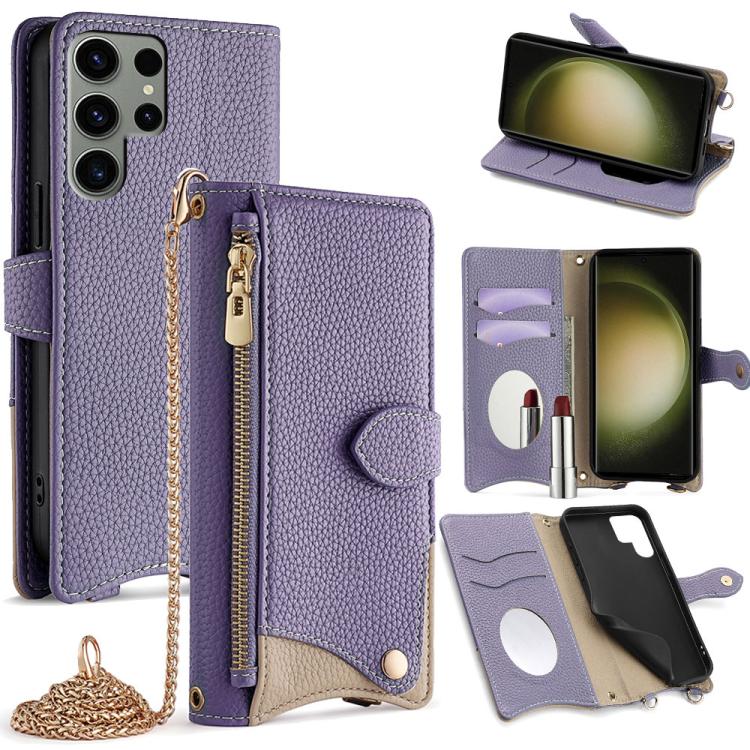 Custodia per telefono in pelle Litchi a coda di pesce con catena a tracolla, For Samsung Galaxy S24 5G, For Samsung Galaxy S23 FE 5G, For Samsung Galaxy S23 Ultra 5G, For Samsung Galaxy S23+ 5G