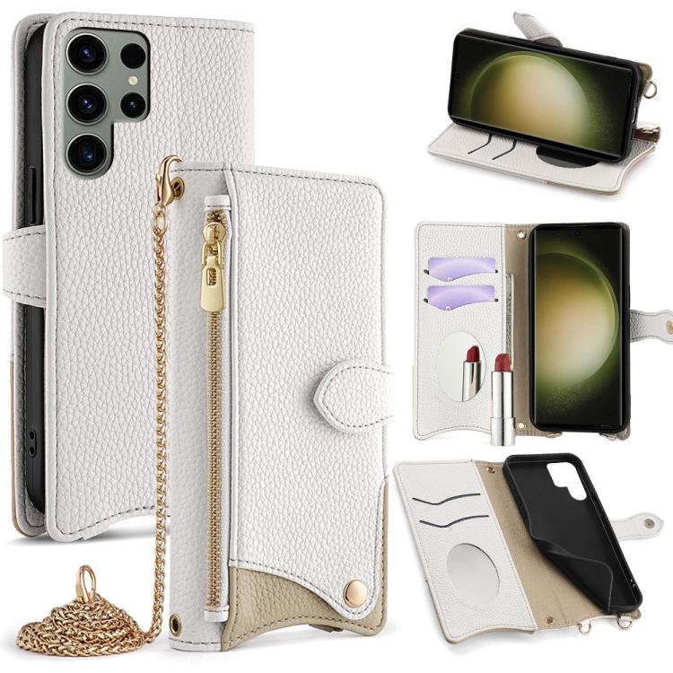 Custodia per telefono in pelle Litchi a coda di pesce con catena a tracolla, For Samsung Galaxy S24 5G, For Samsung Galaxy S23 FE 5G, For Samsung Galaxy S23 Ultra 5G, For Samsung Galaxy S23+ 5G