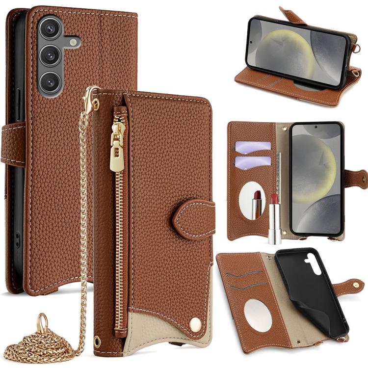 Custodia per telefono in pelle Litchi a coda di pesce con catena a tracolla, For Samsung Galaxy S24 5G, For Samsung Galaxy S23 FE 5G, For Samsung Galaxy S23 Ultra 5G, For Samsung Galaxy S23+ 5G