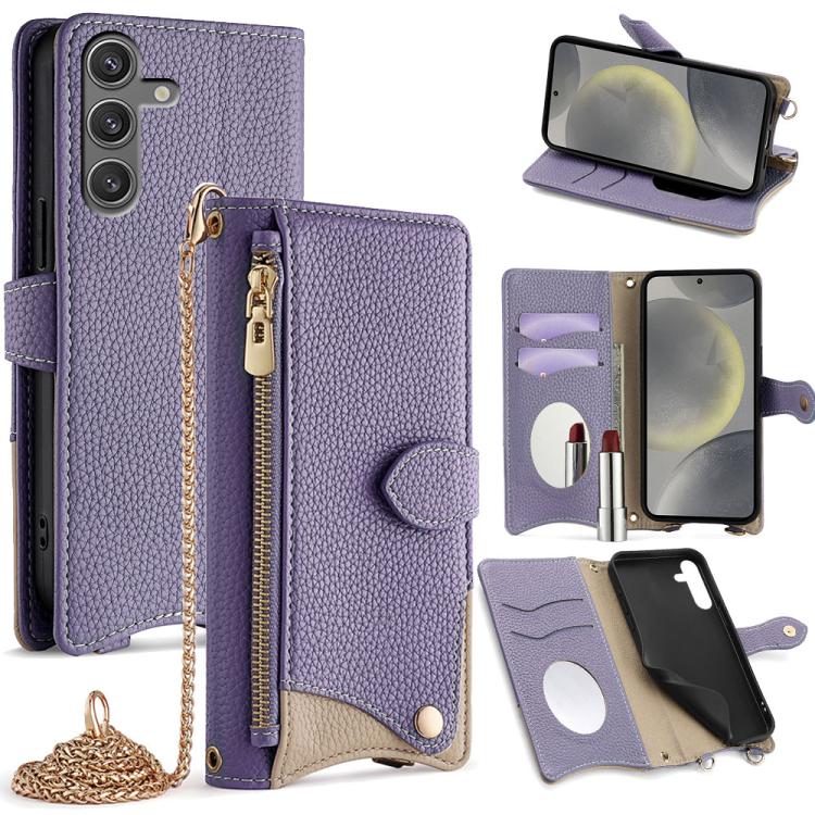 Custodia per telefono in pelle Litchi a coda di pesce con catena a tracolla, For Samsung Galaxy S24 5G, For Samsung Galaxy S23 FE 5G, For Samsung Galaxy S23 Ultra 5G, For Samsung Galaxy S23+ 5G