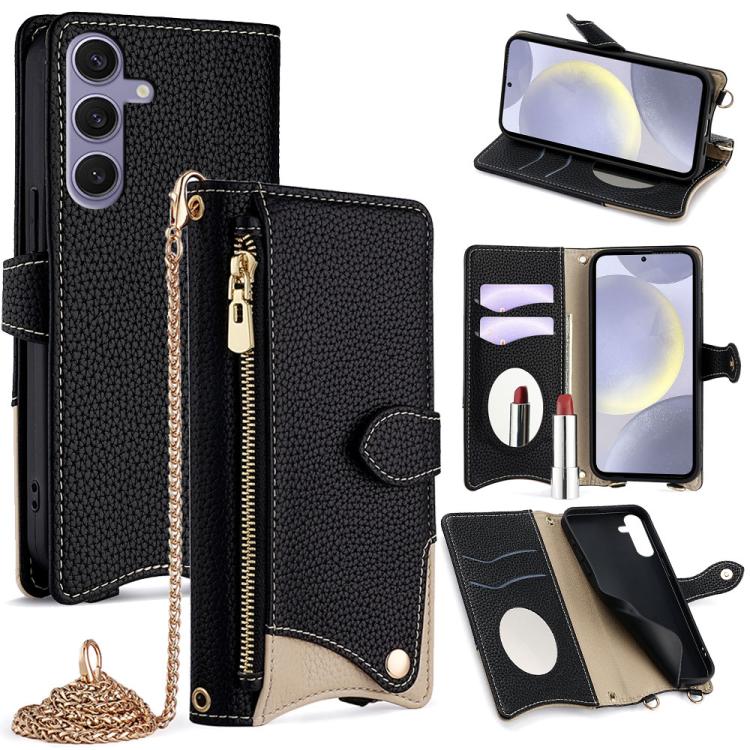Custodia per telefono in pelle Litchi a coda di pesce con catena a tracolla, For Samsung Galaxy S25+ 5G, For Samsung Galaxy S25 Ultra 5G, For Samsung Galaxy S24 Ultra 5G, For Samsung Galaxy S24+ 5G