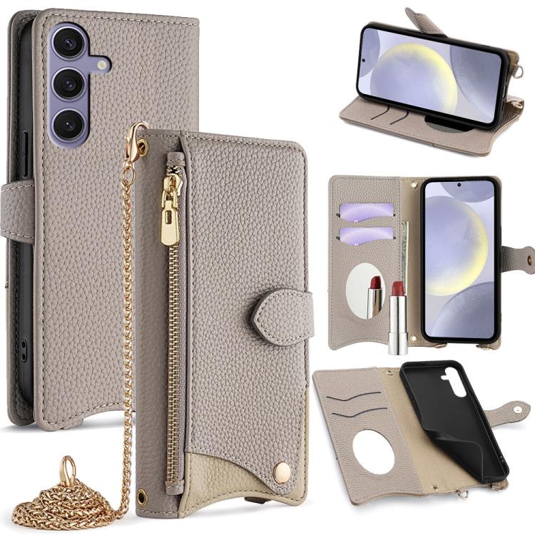 Custodia per telefono in pelle Litchi a coda di pesce con catena a tracolla, For Samsung Galaxy S25+ 5G, For Samsung Galaxy S25 Ultra 5G, For Samsung Galaxy S24 Ultra 5G, For Samsung Galaxy S24+ 5G