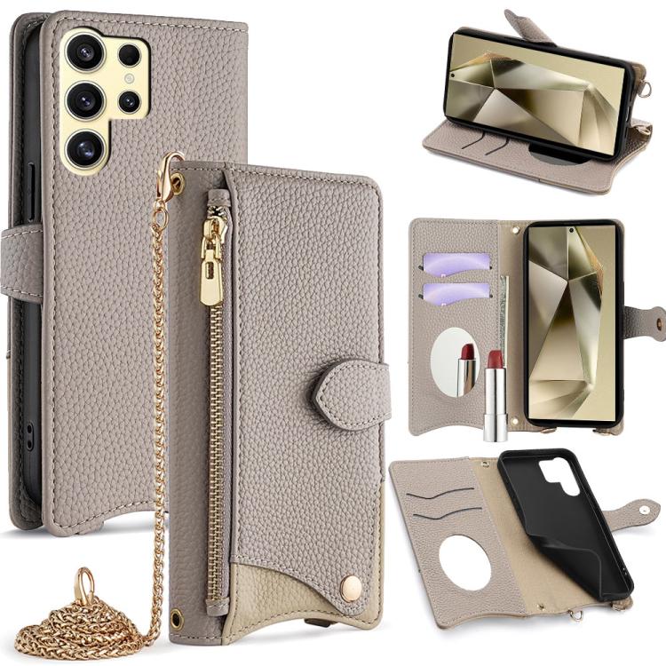 Custodia per telefono in pelle Litchi a coda di pesce con catena a tracolla, For Samsung Galaxy S25+ 5G, For Samsung Galaxy S25 Ultra 5G, For Samsung Galaxy S24 Ultra 5G, For Samsung Galaxy S24+ 5G