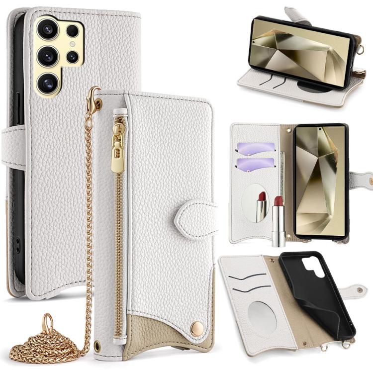 Custodia per telefono in pelle Litchi a coda di pesce con catena a tracolla, For Samsung Galaxy S25+ 5G, For Samsung Galaxy S25 Ultra 5G, For Samsung Galaxy S24 Ultra 5G, For Samsung Galaxy S24+ 5G