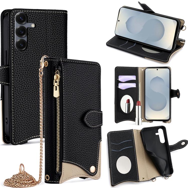 Custodia per telefono in pelle Litchi a coda di pesce con catena a tracolla, For Samsung Galaxy S26+ 5G, For Samsung Galaxy S26 Ultra 5G, For Samsung Galaxy S26 5G, For Samsung Galaxy S25 5G
