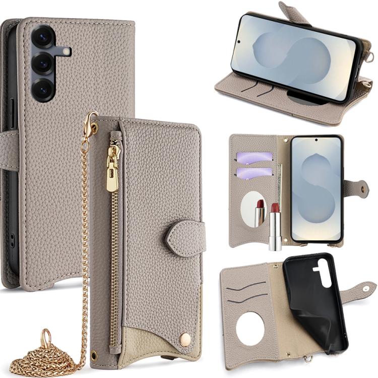 Custodia per telefono in pelle Litchi a coda di pesce con catena a tracolla, For Samsung Galaxy S26+ 5G, For Samsung Galaxy S26 Ultra 5G, For Samsung Galaxy S26 5G, For Samsung Galaxy S25 5G