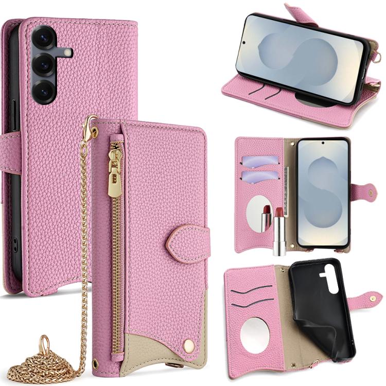 Custodia per telefono in pelle Litchi a coda di pesce con catena a tracolla, For Samsung Galaxy S26+ 5G, For Samsung Galaxy S26 Ultra 5G, For Samsung Galaxy S26 5G, For Samsung Galaxy S25 5G