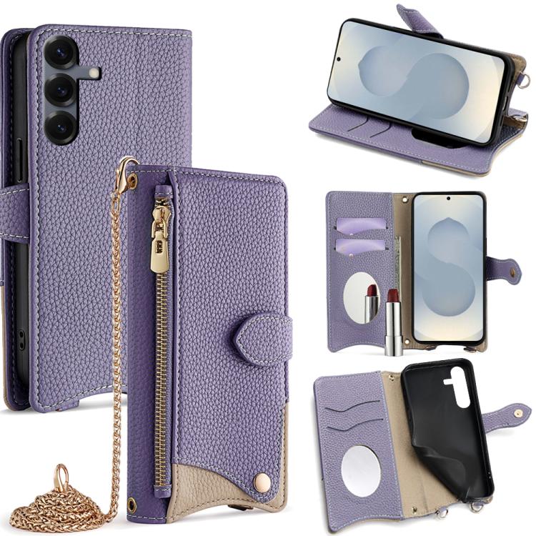 Custodia per telefono in pelle Litchi a coda di pesce con catena a tracolla, For Samsung Galaxy S26+ 5G, For Samsung Galaxy S26 Ultra 5G, For Samsung Galaxy S26 5G, For Samsung Galaxy S25 5G