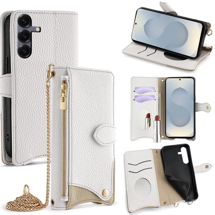 Custodia per telefono in pelle Litchi a coda di pesce con catena a tracolla, For Samsung Galaxy S26+ 5G, For Samsung Galaxy S26 Ultra 5G, For Samsung Galaxy S26 5G, For Samsung Galaxy S25 5G