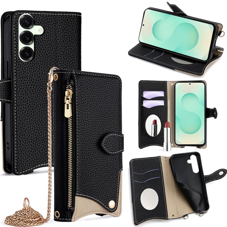 Custodia per telefono in pelle Litchi a coda di pesce con catena a tracolla, For Samsung Galaxy S25+ 5G, For Samsung Galaxy S25 Ultra 5G, For Samsung Galaxy S24 Ultra 5G, For Samsung Galaxy S24+ 5G