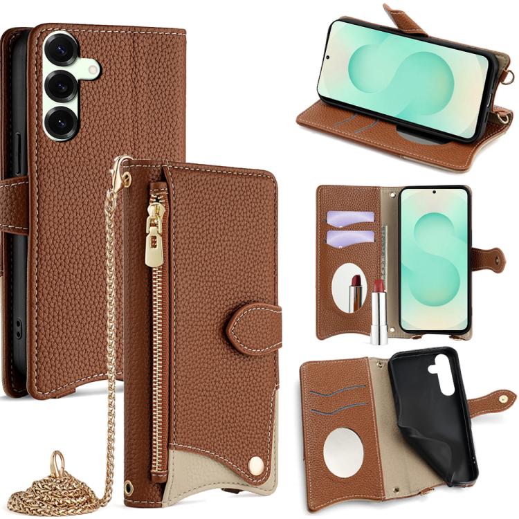 Custodia per telefono in pelle Litchi a coda di pesce con catena a tracolla, For Samsung Galaxy S25+ 5G, For Samsung Galaxy S25 Ultra 5G, For Samsung Galaxy S24 Ultra 5G, For Samsung Galaxy S24+ 5G
