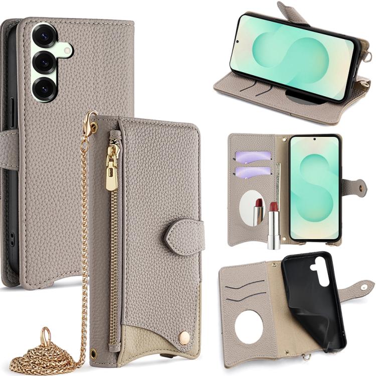 Custodia per telefono in pelle Litchi a coda di pesce con catena a tracolla, For Samsung Galaxy S25+ 5G, For Samsung Galaxy S25 Ultra 5G, For Samsung Galaxy S24 Ultra 5G, For Samsung Galaxy S24+ 5G