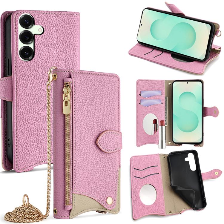 Custodia per telefono in pelle Litchi a coda di pesce con catena a tracolla, For Samsung Galaxy S25+ 5G, For Samsung Galaxy S25 Ultra 5G, For Samsung Galaxy S24 Ultra 5G, For Samsung Galaxy S24+ 5G