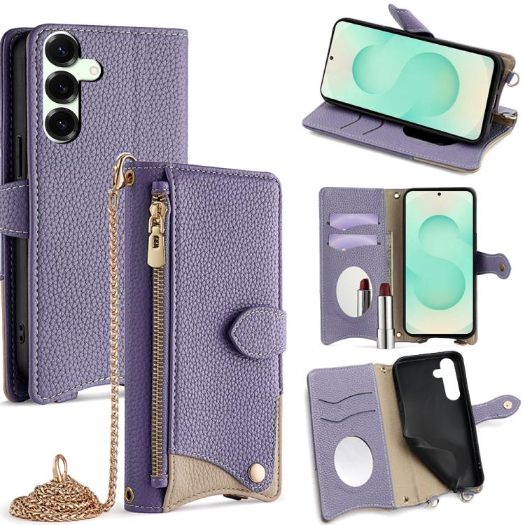 Custodia per telefono in pelle Litchi a coda di pesce con catena a tracolla, For Samsung Galaxy S25+ 5G, For Samsung Galaxy S25 Ultra 5G, For Samsung Galaxy S24 Ultra 5G, For Samsung Galaxy S24+ 5G