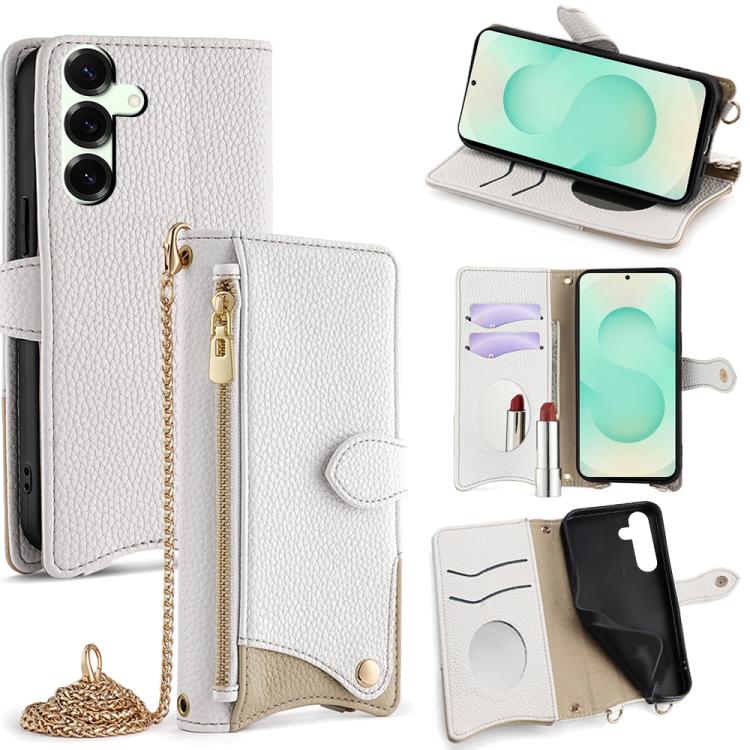 Custodia per telefono in pelle Litchi a coda di pesce con catena a tracolla, For Samsung Galaxy S25+ 5G, For Samsung Galaxy S25 Ultra 5G, For Samsung Galaxy S24 Ultra 5G, For Samsung Galaxy S24+ 5G