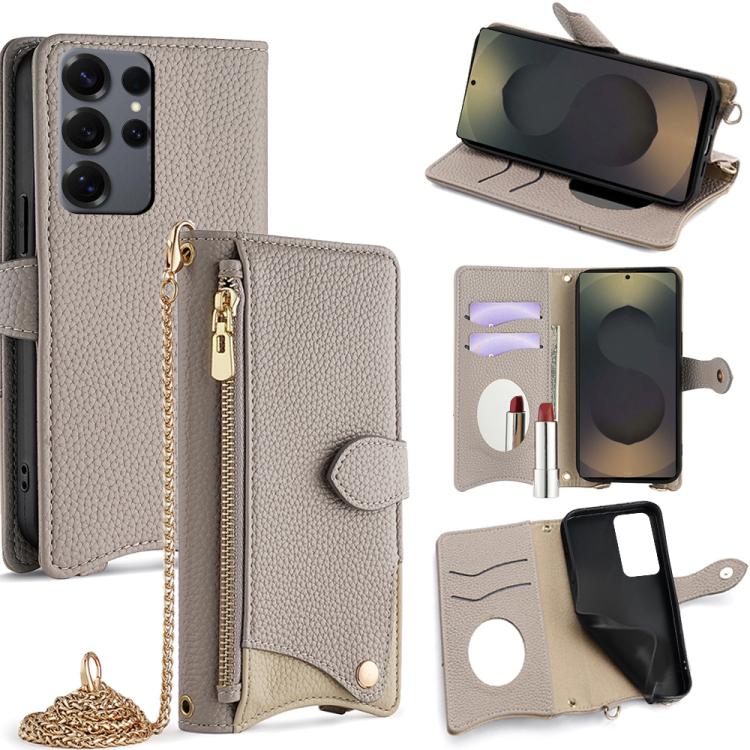 Custodia per telefono in pelle Litchi a coda di pesce con catena a tracolla, For Samsung Galaxy S25+ 5G, For Samsung Galaxy S25 Ultra 5G, For Samsung Galaxy S24 Ultra 5G, For Samsung Galaxy S24+ 5G