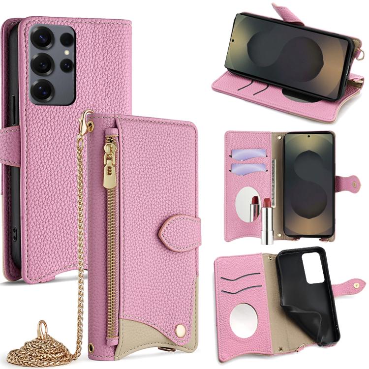 Custodia per telefono in pelle Litchi a coda di pesce con catena a tracolla, For Samsung Galaxy S25+ 5G, For Samsung Galaxy S25 Ultra 5G, For Samsung Galaxy S24 Ultra 5G, For Samsung Galaxy S24+ 5G