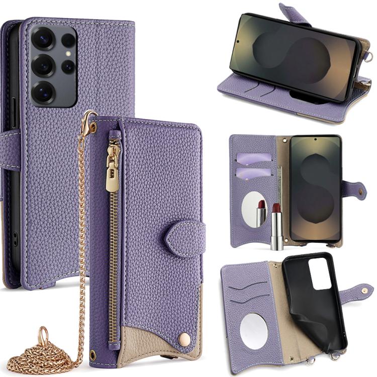Custodia per telefono in pelle Litchi a coda di pesce con catena a tracolla, For Samsung Galaxy S25+ 5G, For Samsung Galaxy S25 Ultra 5G, For Samsung Galaxy S24 Ultra 5G, For Samsung Galaxy S24+ 5G