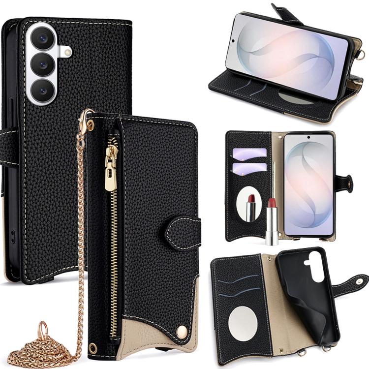 Custodia per telefono in pelle Litchi a coda di pesce con catena a tracolla, For Samsung Galaxy S26+ 5G, For Samsung Galaxy S26 Ultra 5G, For Samsung Galaxy S26 5G, For Samsung Galaxy S25 5G