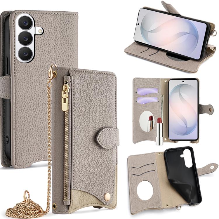 Custodia per telefono in pelle Litchi a coda di pesce con catena a tracolla, For Samsung Galaxy S26+ 5G, For Samsung Galaxy S26 Ultra 5G, For Samsung Galaxy S26 5G, For Samsung Galaxy S25 5G