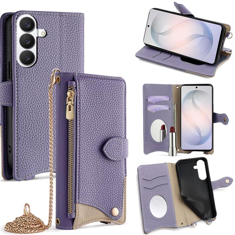 Custodia per telefono in pelle Litchi a coda di pesce con catena a tracolla, For Samsung Galaxy S26+ 5G, For Samsung Galaxy S26 Ultra 5G, For Samsung Galaxy S26 5G, For Samsung Galaxy S25 5G