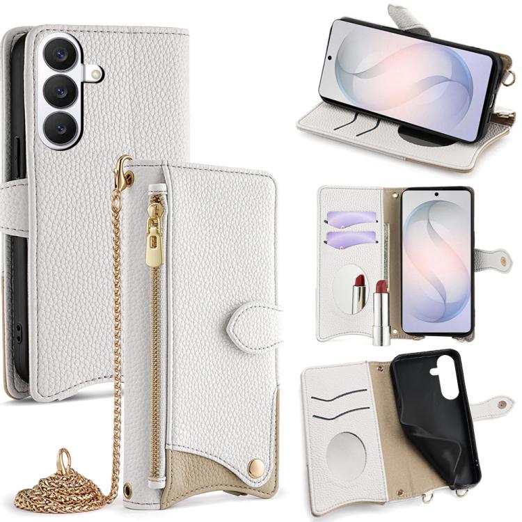 Custodia per telefono in pelle Litchi a coda di pesce con catena a tracolla, For Samsung Galaxy S26+ 5G, For Samsung Galaxy S26 Ultra 5G, For Samsung Galaxy S26 5G, For Samsung Galaxy S25 5G