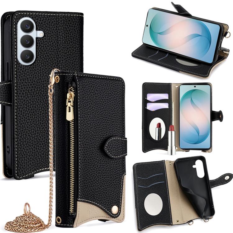 Custodia per telefono in pelle Litchi a coda di pesce con catena a tracolla, For Samsung Galaxy S26+ 5G, For Samsung Galaxy S26 Ultra 5G, For Samsung Galaxy S26 5G, For Samsung Galaxy S25 5G