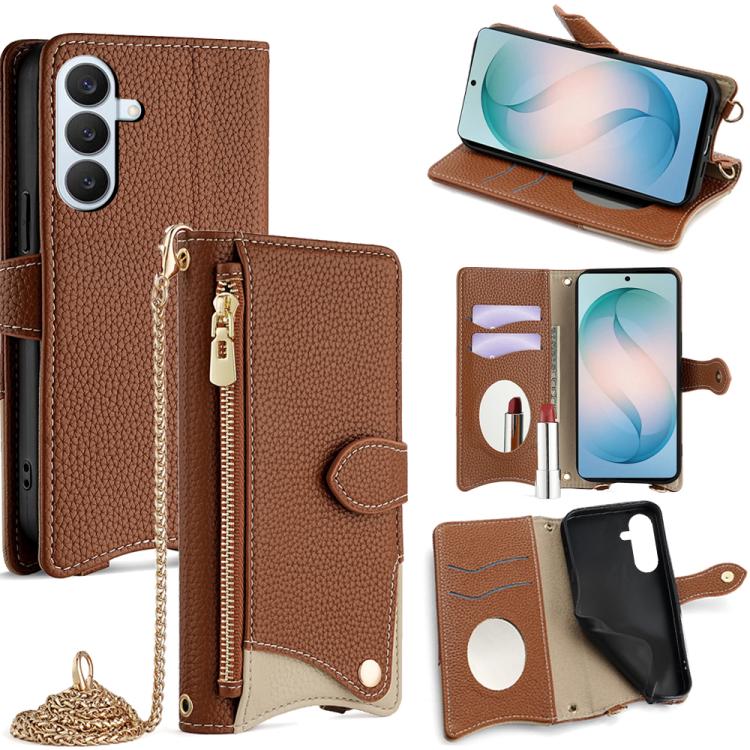 Custodia per telefono in pelle Litchi a coda di pesce con catena a tracolla, For Samsung Galaxy S26+ 5G, For Samsung Galaxy S26 Ultra 5G, For Samsung Galaxy S26 5G, For Samsung Galaxy S25 5G