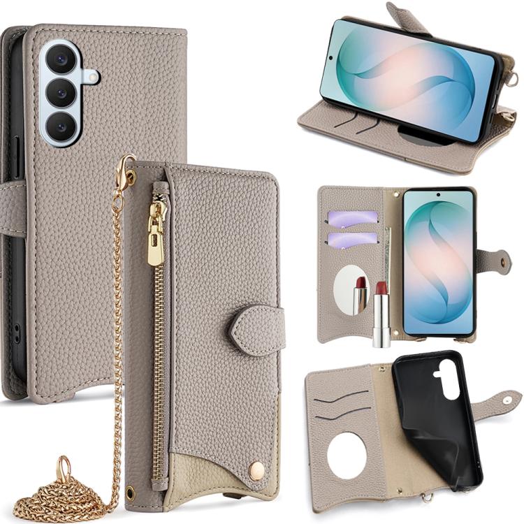Custodia per telefono in pelle Litchi a coda di pesce con catena a tracolla, For Samsung Galaxy S26+ 5G, For Samsung Galaxy S26 Ultra 5G, For Samsung Galaxy S26 5G, For Samsung Galaxy S25 5G