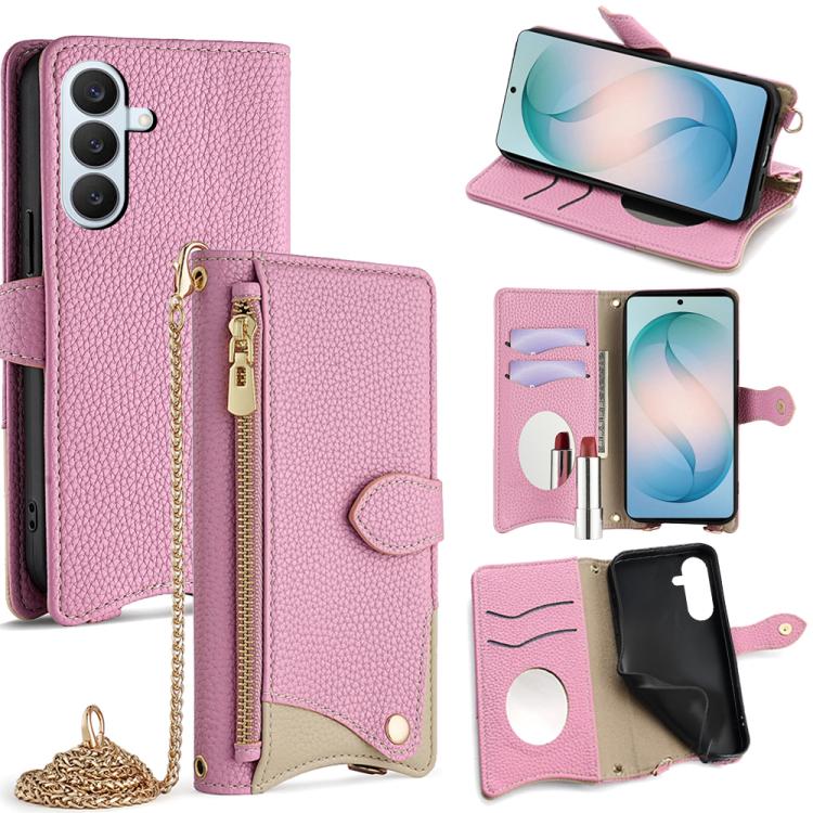 Custodia per telefono in pelle Litchi a coda di pesce con catena a tracolla, For Samsung Galaxy S26+ 5G, For Samsung Galaxy S26 Ultra 5G, For Samsung Galaxy S26 5G, For Samsung Galaxy S25 5G