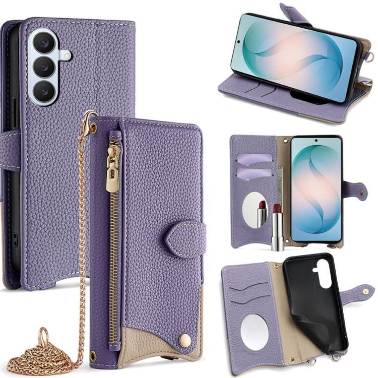 Custodia per telefono in pelle Litchi a coda di pesce con catena a tracolla, For Samsung Galaxy S26+ 5G, For Samsung Galaxy S26 Ultra 5G, For Samsung Galaxy S26 5G, For Samsung Galaxy S25 5G