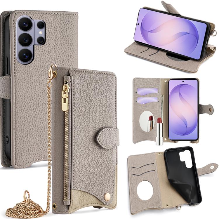 Custodia per telefono in pelle Litchi a coda di pesce con catena a tracolla, For Samsung Galaxy S26+ 5G, For Samsung Galaxy S26 Ultra 5G, For Samsung Galaxy S26 5G, For Samsung Galaxy S25 5G
