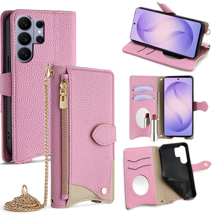 Custodia per telefono in pelle Litchi a coda di pesce con catena a tracolla, For Samsung Galaxy S26+ 5G, For Samsung Galaxy S26 Ultra 5G, For Samsung Galaxy S26 5G, For Samsung Galaxy S25 5G