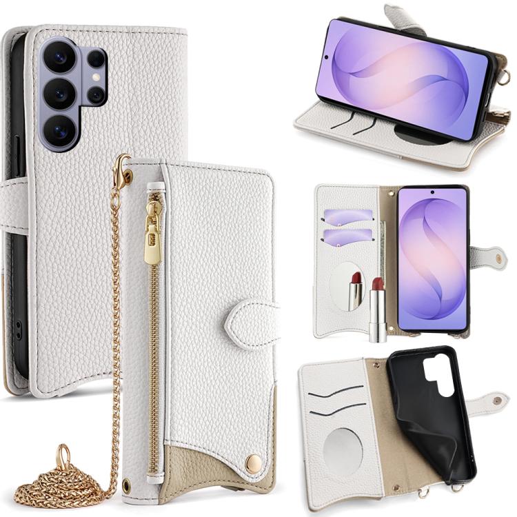 Custodia per telefono in pelle Litchi a coda di pesce con catena a tracolla, For Samsung Galaxy S26+ 5G, For Samsung Galaxy S26 Ultra 5G, For Samsung Galaxy S26 5G, For Samsung Galaxy S25 5G
