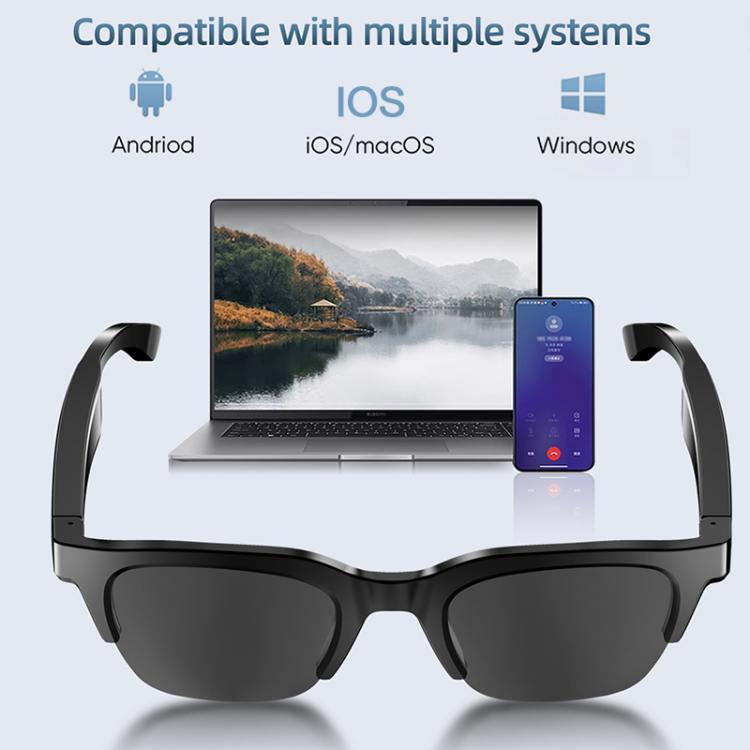 E60 ENC Occhiali Bluetooth Smart Audio con riduzione del rumore, E60 (Black), E60 (Transparent)