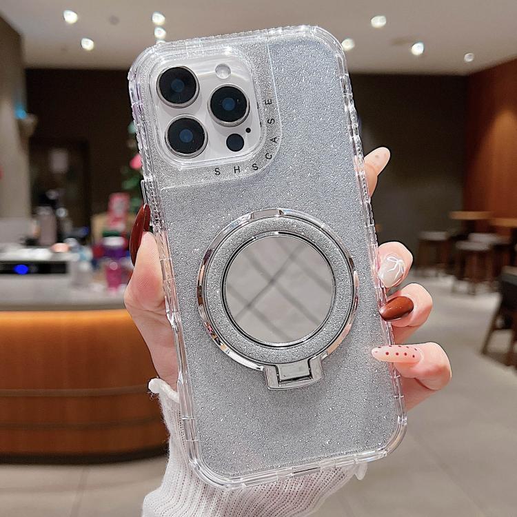 Custodia MagSafe con supporto specchio e glitter per iPhone 15