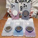 Custodia MagSafe con supporto specchio e glitter per iPhone 15