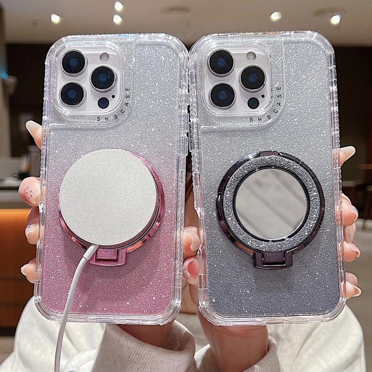 Custodia MagSafe con supporto specchio e glitter per iPhone 15