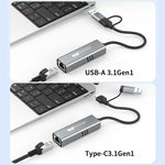 Adattatore Ethernet Gigabit USB-C e USB 3.0 a RJ45 5G