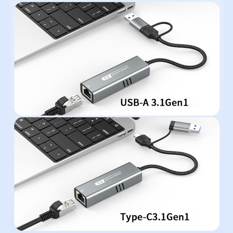 Adattatore Ethernet Gigabit USB-C e USB 3.0 a RJ45 5G